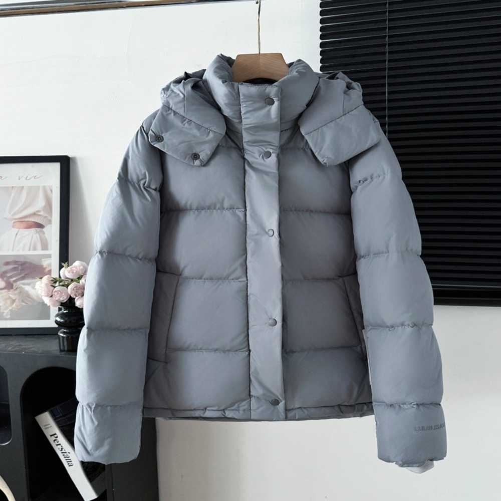 Lululemon Grey Short Hooded Puffer Down Jacket Winter Coat